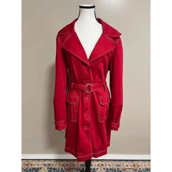 Cheerful red Apt. 9 cotton blend belted trench coat. Size XL. - Picture 1 of 9